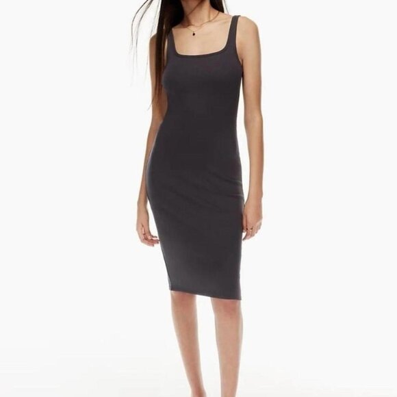 Aritzia Wilfred Size XS Tank Dress Black Ribbed Midi - Picture 1 of 6